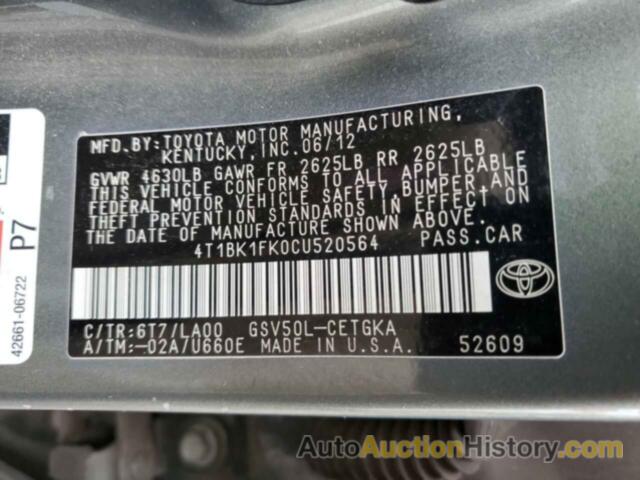 TOYOTA CAMRY SE, 4T1BK1FK0CU520564