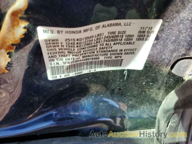 HONDA PILOT EXL, 5FNYF5H44KB016566