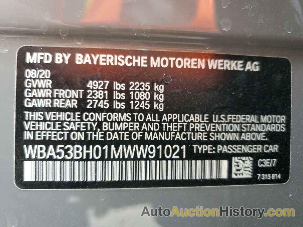 BMW 5 SERIES I, WBA53BH01MWW91021
