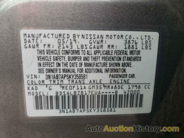 NISSAN SENTRA S, 3N1AB7AP5KY358581