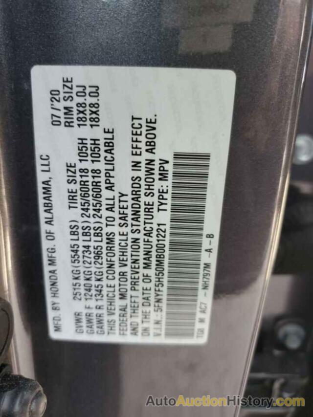 HONDA PILOT EXL, 5FNYF5H50MB001221