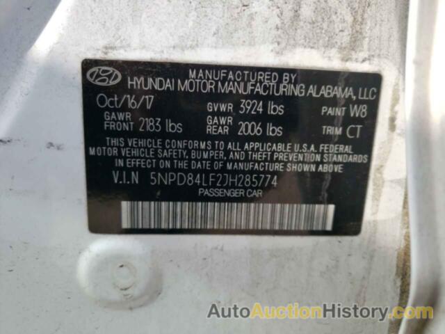 HYUNDAI ELANTRA SEL, 5NPD84LF2JH285774