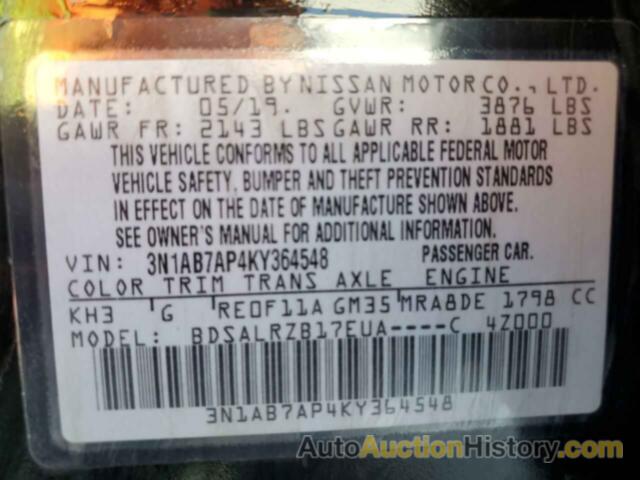 NISSAN SENTRA S, 3N1AB7AP4KY364548