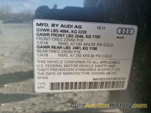 AUDI Q3 PREMIUM, WA1ECCFS7JR016789