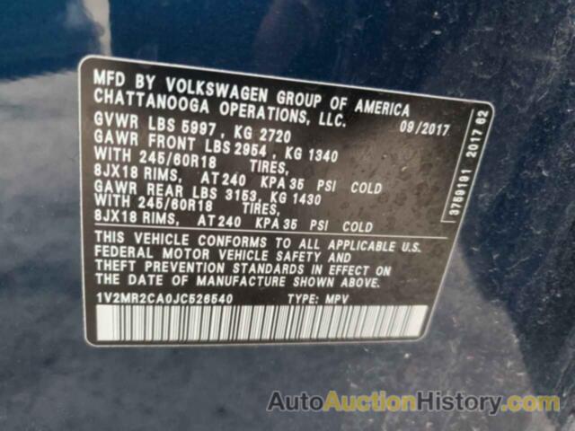 VOLKSWAGEN ATLAS SEL, 1V2MR2CA0JC526540