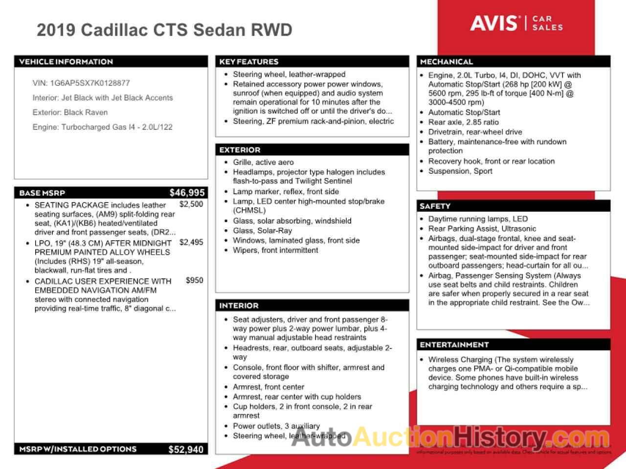 CADILLAC CTS, 1G6AP5SX7K0128877