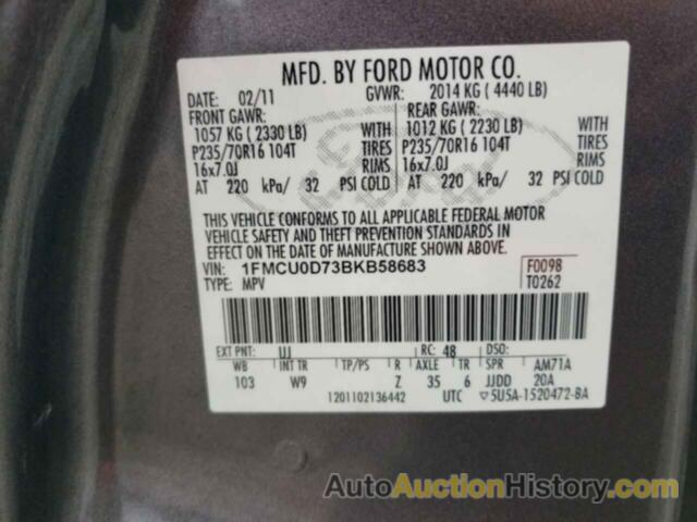 FORD ESCAPE XLT, 1FMCU0D73BKB58683