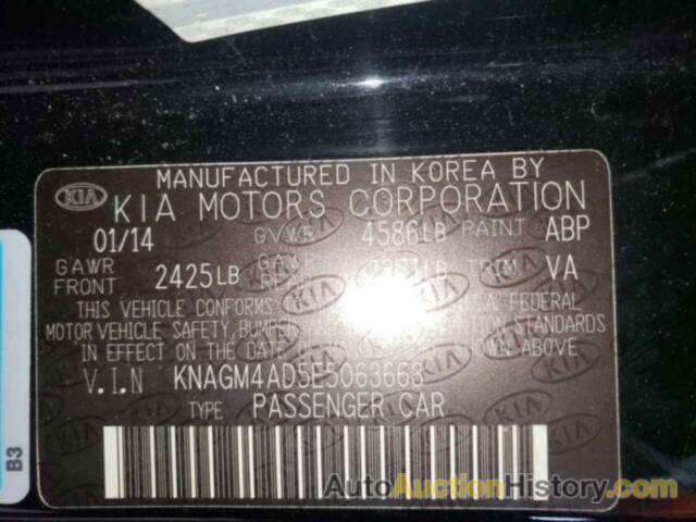 KIA OPTIMA HYBRID, KNAGM4AD5E5063663