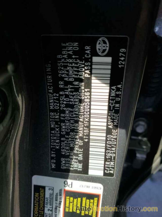 TOYOTA CAMRY BASE, 4T1BF1FK0CU058561