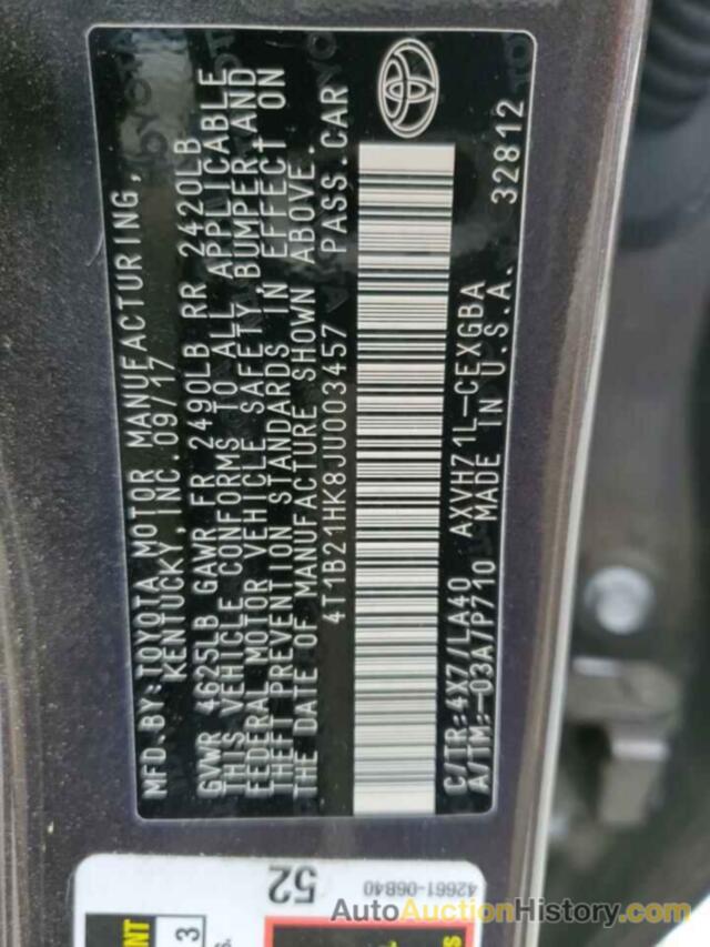 TOYOTA CAMRY HYBRID, 4T1B21HK8JU003457