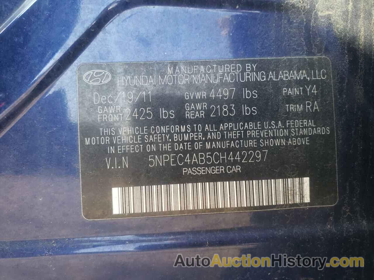 HYUNDAI SONATA SE, 5NPEC4AB5CH442297