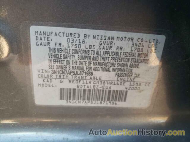 NISSAN VERSA S, 3N1CN7AP5JL871986