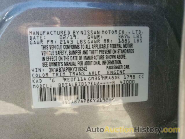 NISSAN SENTRA S, 3N1AB7AP8KY319242