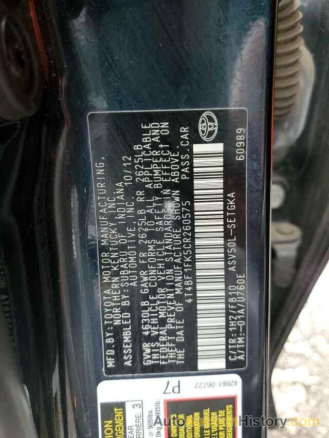 TOYOTA CAMRY BASE, 4T4BF1FK5CR260575