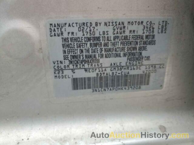 NISSAN VERSA S, 3N1CN7AP0HK439208