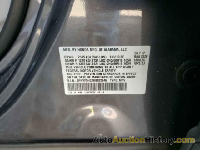 HONDA PILOT EX, 5FNYF5H3XHB022646