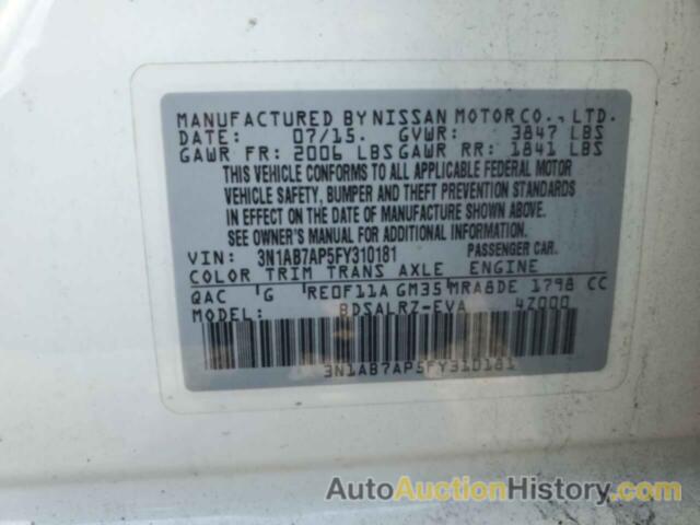 NISSAN SENTRA S, 3N1AB7AP5FY310181