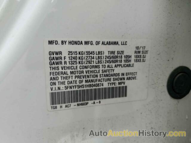 HONDA PILOT EXL, 5FNYF5H51HB040874