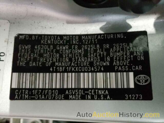 TOYOTA CAMRY BASE, 4T1BF1FKXCU034574