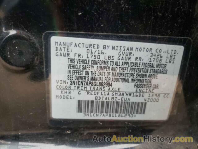 NISSAN VERSA S, 3N1CN7AP8GL862904