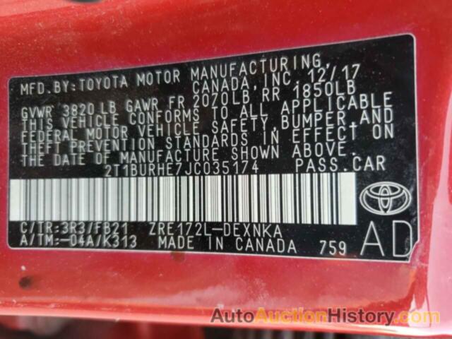 TOYOTA COROLLA L, 2T1BURHE7JC035174