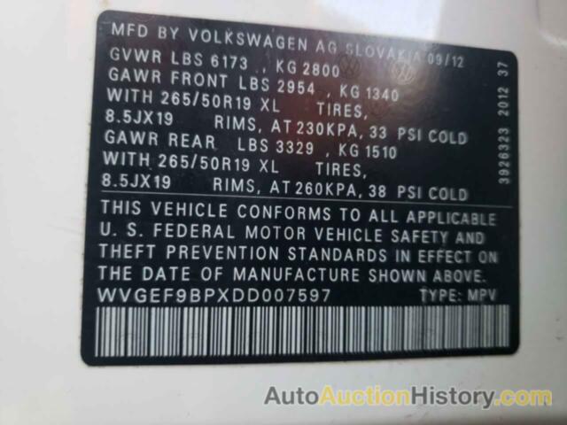 VOLKSWAGEN TOUAREG V6, WVGEF9BPXDD007597