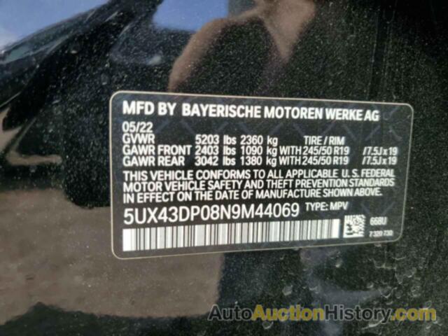 BMW X3 SDRIVE30I, 5UX43DP08N9M44069