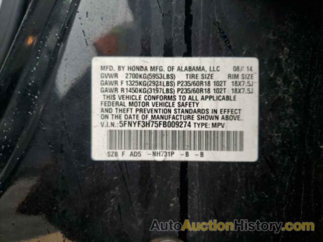 HONDA PILOT EXLN, 5FNYF3H75FB009274