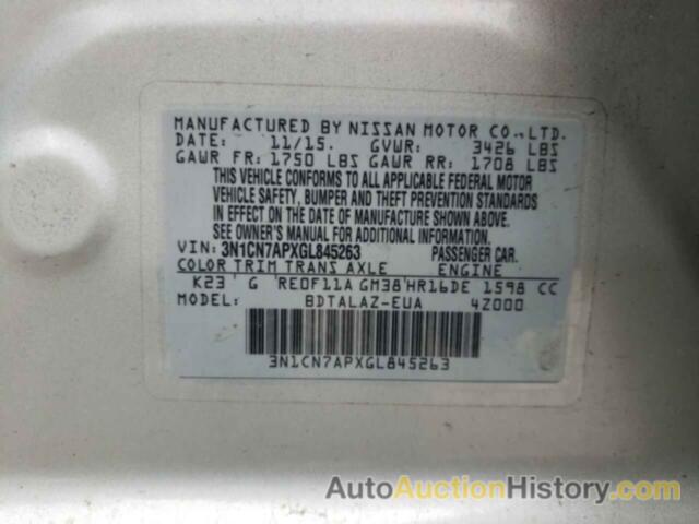 NISSAN VERSA S, 3N1CN7APXGL845263