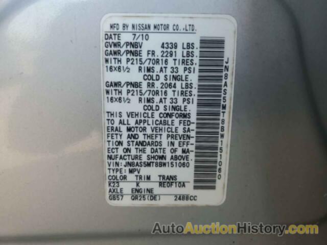 NISSAN ROGUE S, JN8AS5MT8BW151060