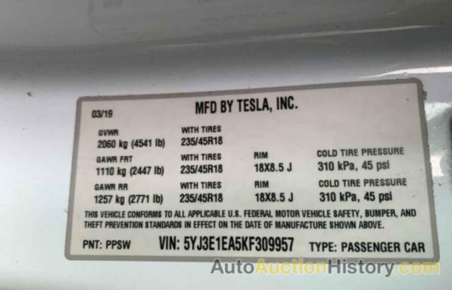 TESLA MODEL 3, 5YJ3E1EA5KF309957