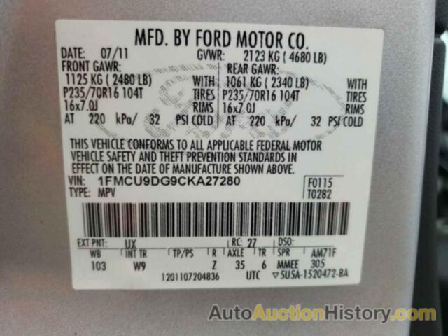 FORD ESCAPE XLT, 1FMCU9DG9CKA27280