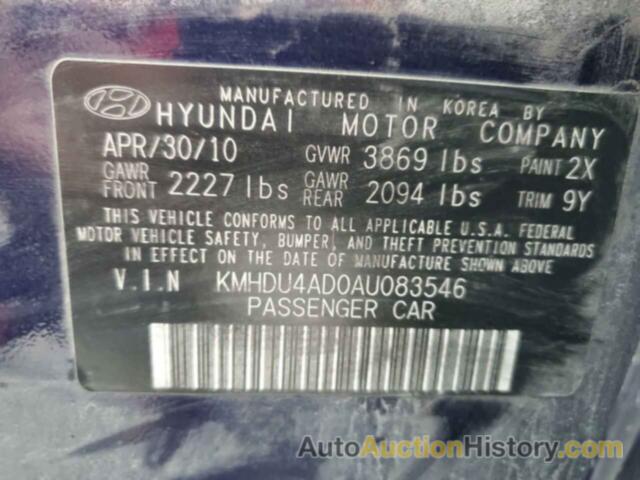 HYUNDAI ELANTRA BLUE, KMHDU4AD0AU083546