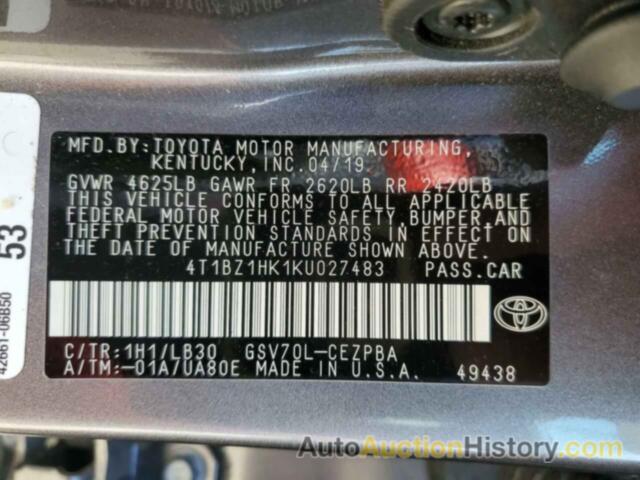 TOYOTA CAMRY XSE, 4T1BZ1HK1KU027483