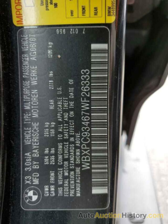 BMW X3 3.0SI, WBXPC93467WF26333