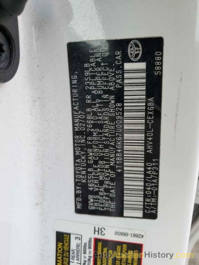 TOYOTA CAMRY HYBRID, 4T1BB46K67U009528