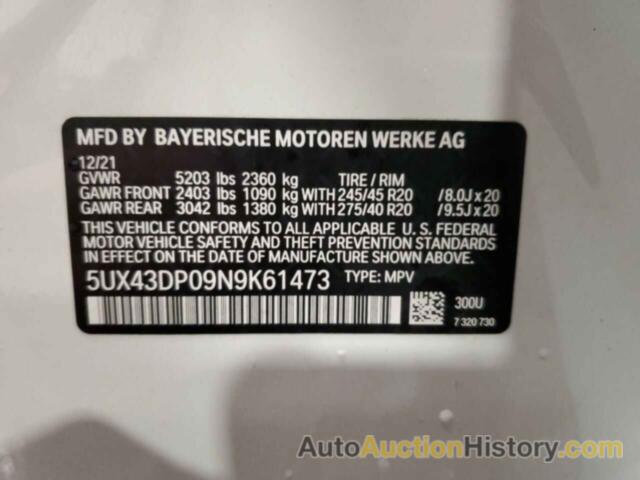BMW X3 SDRIVE30I, 5UX43DP09N9K61473