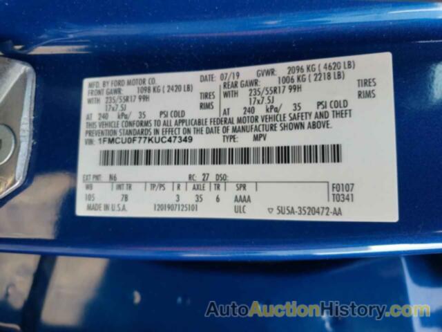 FORD ESCAPE S, 1FMCU0F77KUC47349