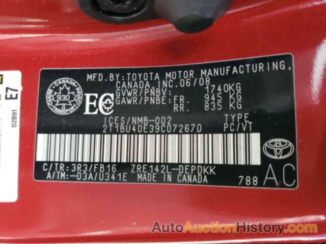 TOYOTA COROLLA BASE, 2T1BU40E39C072670