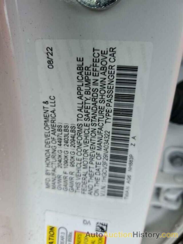 HONDA ACCORD HYBRID SPORT, 1HGCV3F29NA034322