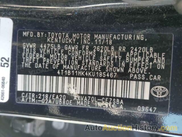 TOYOTA CAMRY L, 4T1B11HK4KU185467