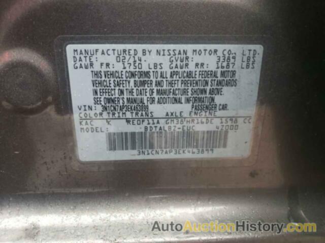 NISSAN VERSA S, 3N1CN7AP3EK463899