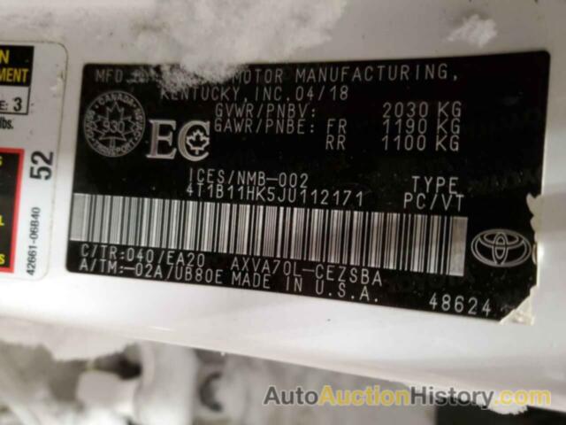 TOYOTA CAMRY L, 4T1B11HK5JU112171