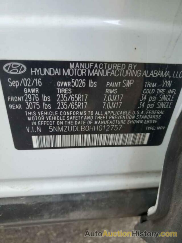 HYUNDAI SANTA FE, 5NMZUDLB0HH012757