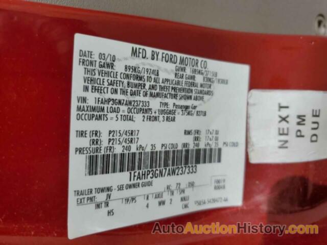 FORD FOCUS SES, 1FAHP3GN7AW237333