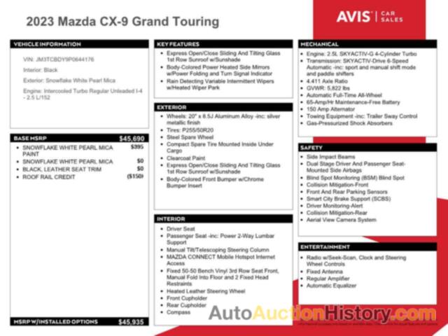 MAZDA CX-9 GRAND TOURING, JM3TCBDY9P0644176