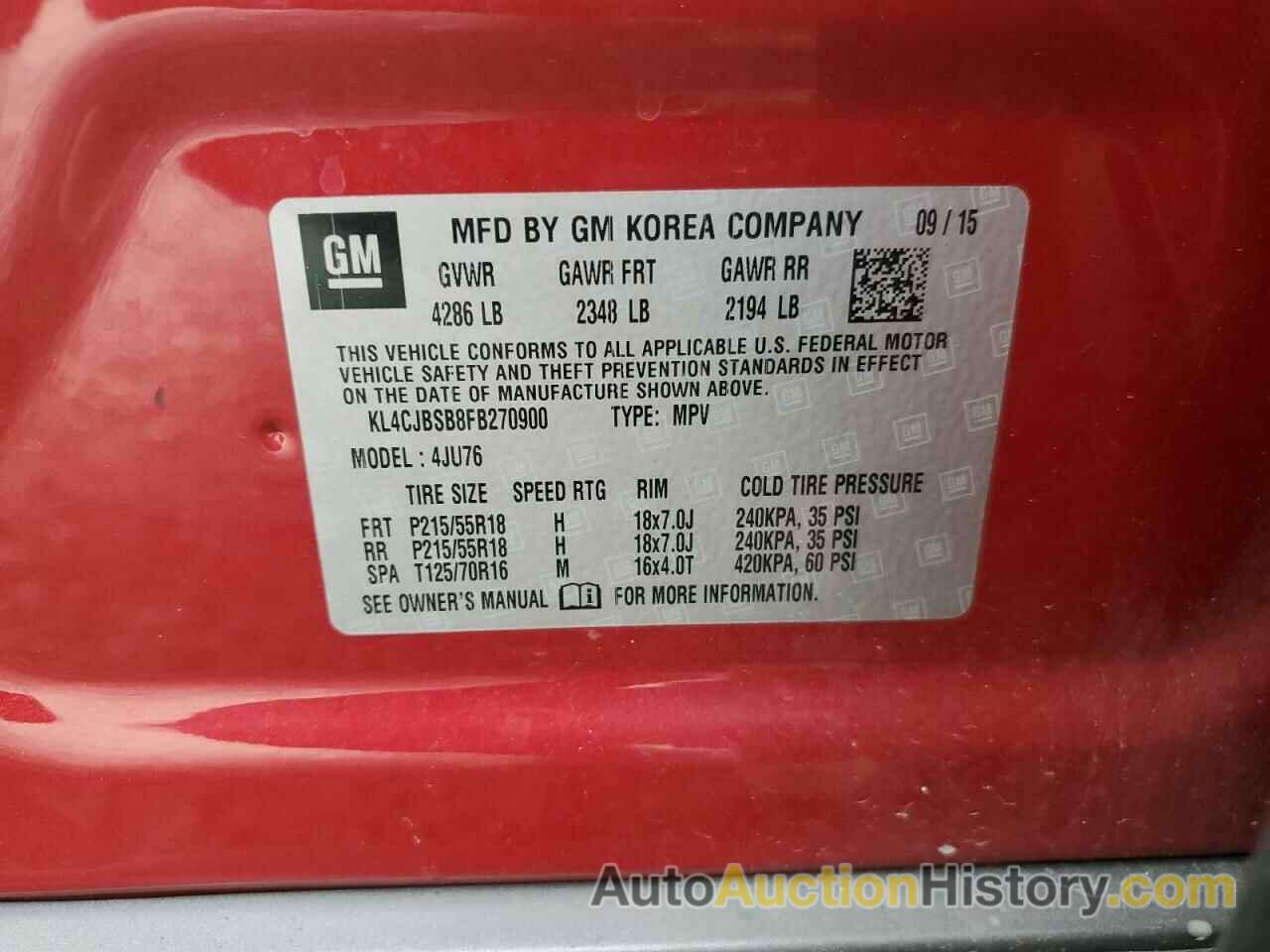 BUICK ENCORE CONVENIENCE, KL4CJBSB8FB270900