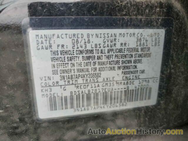 NISSAN SENTRA S, 3N1AB7AP4KY206582