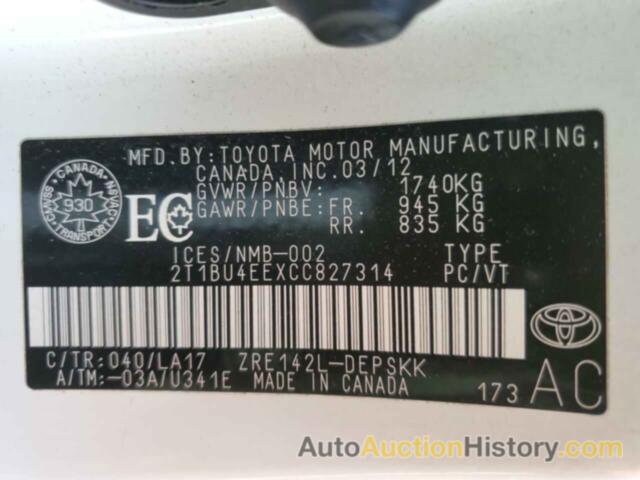 TOYOTA COROLLA BASE, 2T1BU4EEXCC827314