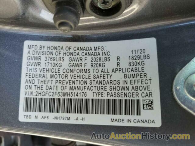 HONDA CIVIC LX, 2HGFC2F63MH514176